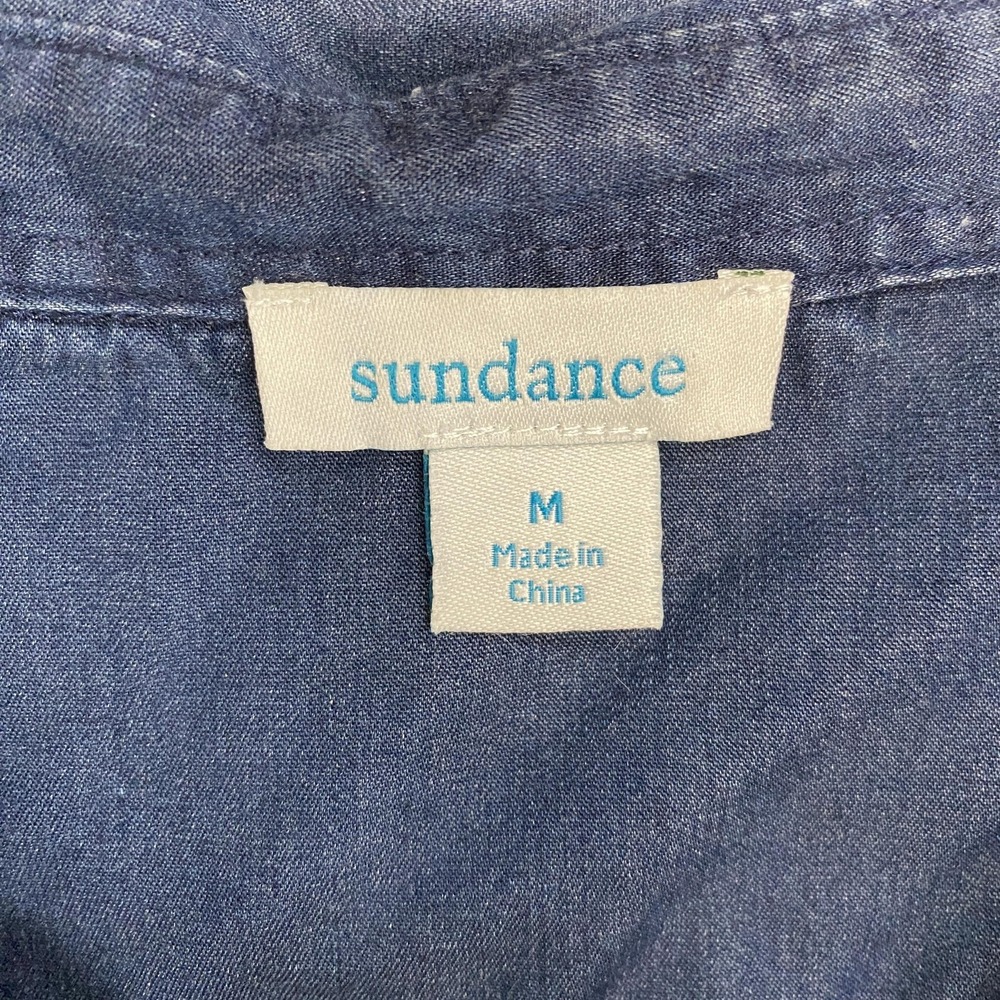 Sundance Chambray Top Womens Medium Blue Button Up‎ Pintuck Shirt Western - Picture 6 of 12